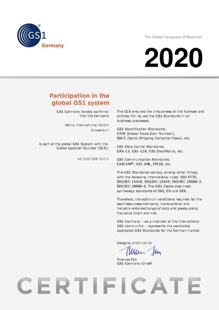 Certificate GLN 2020 D339309